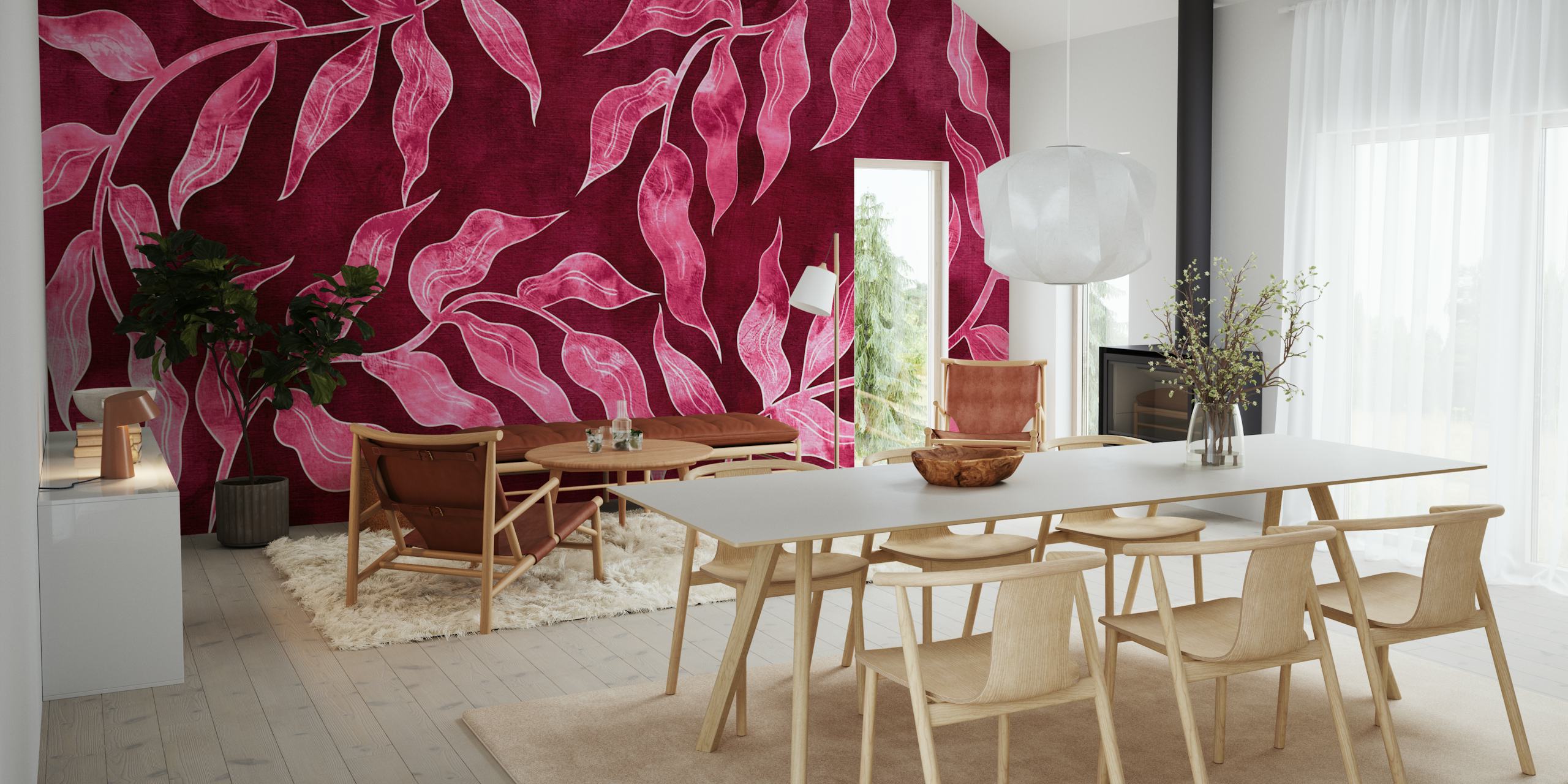 Tapeta Watercolor Leaf Fabric wyeksponowana w pokoju